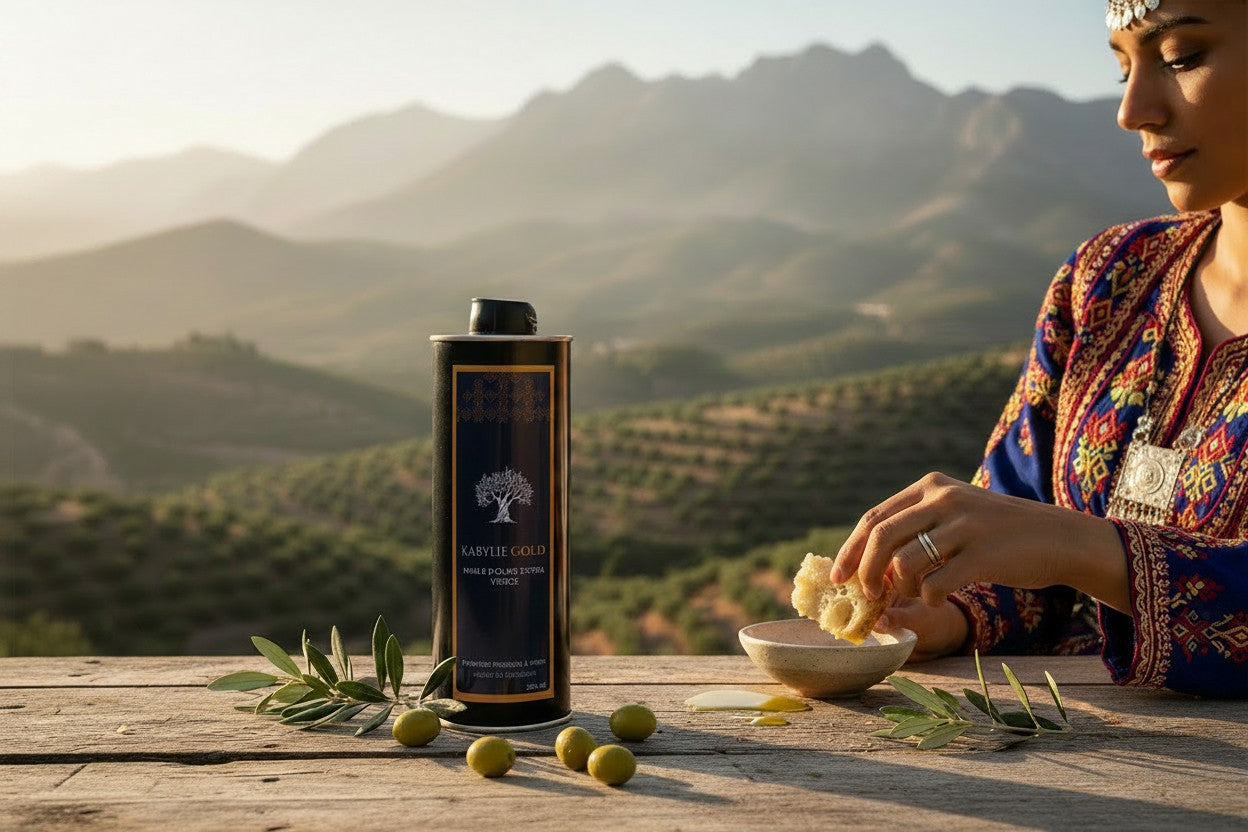 Kabylie Gold Huile d'Olive Extra Vierge, Première Pression à Froid, Massif de Djurdjura, Méthodes Traditionnelles, 500 ml