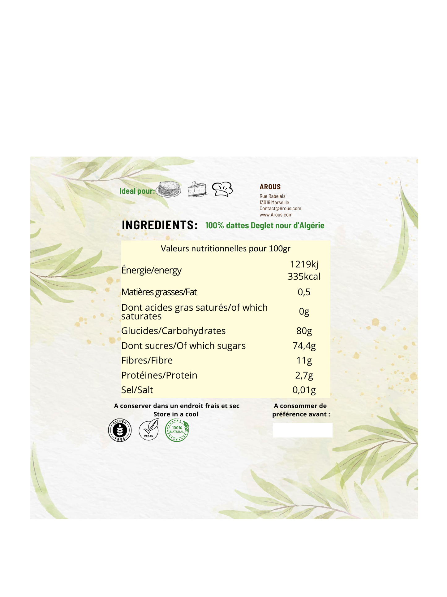 Dattes séchées en poudre