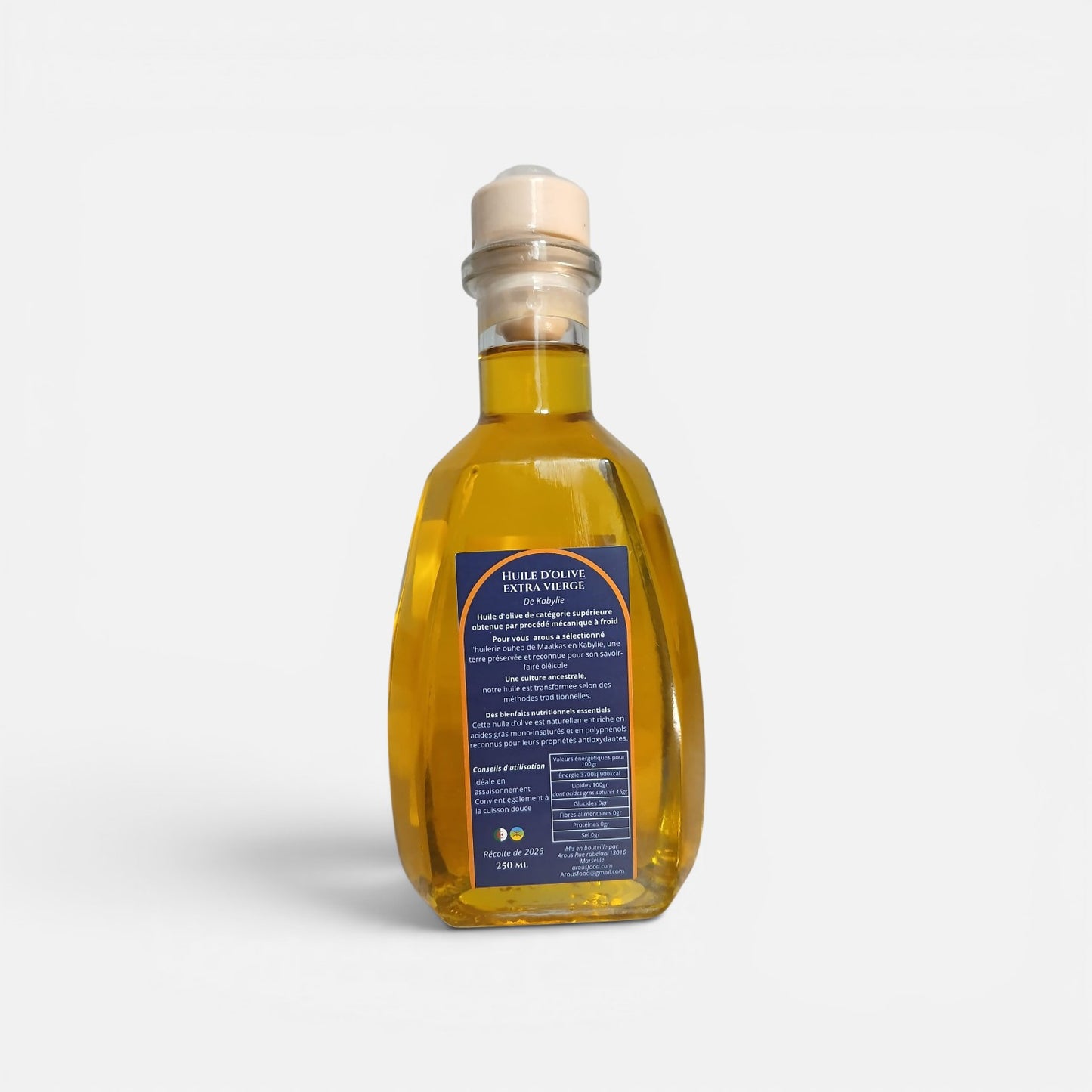 Kabylie Gold Huile d'Olive Extra Vierge, Première Pression à Froid, Massif de Djurdjura, Méthodes Traditionnelles, 250ml