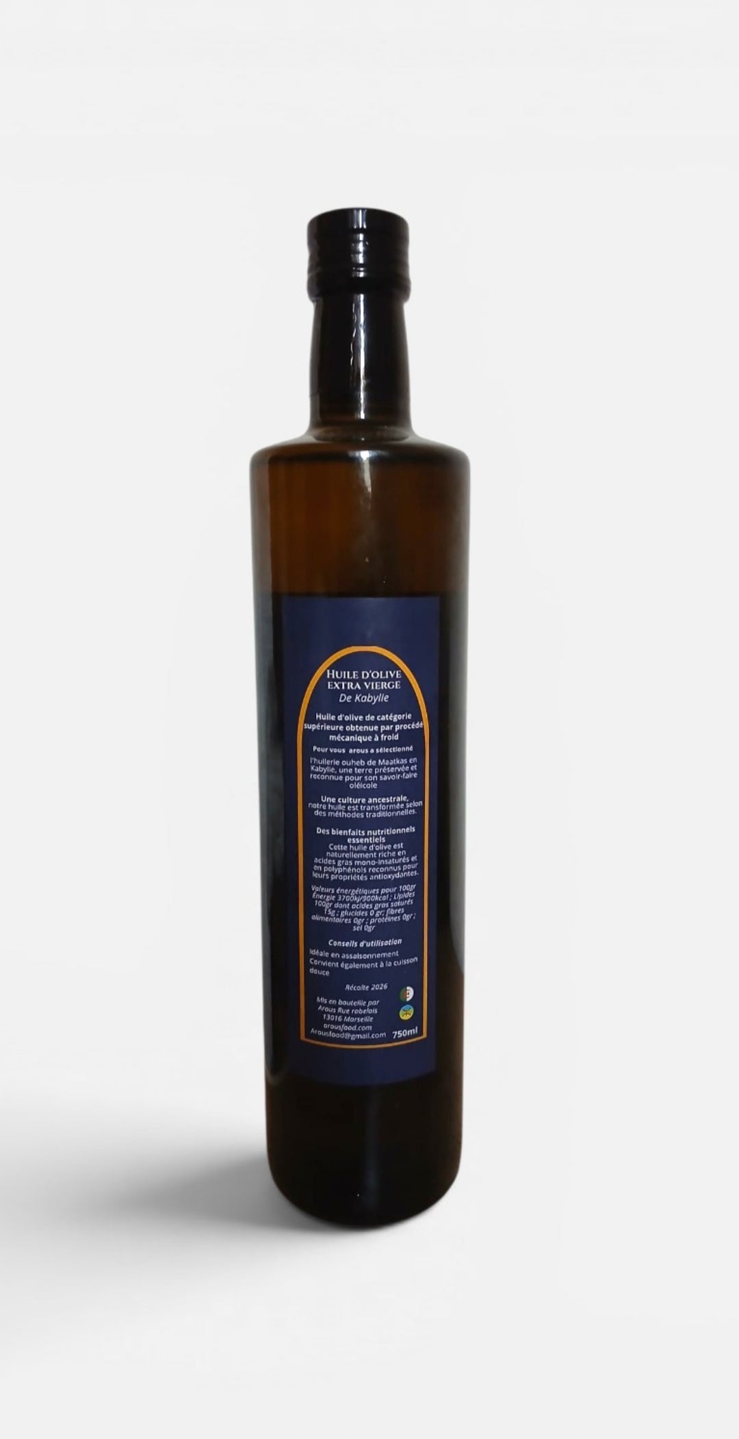 Kabylie Gold Huile d'Olive Extra Vierge, Première Pression à Froid, Massif de Djurdjura, Méthodes Traditionnelles, 750 ml